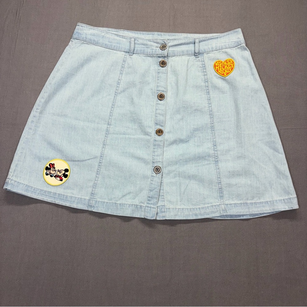 Disney Mickey Minnie Denim Mini Skirt L Button Front Y2K Park Outfit